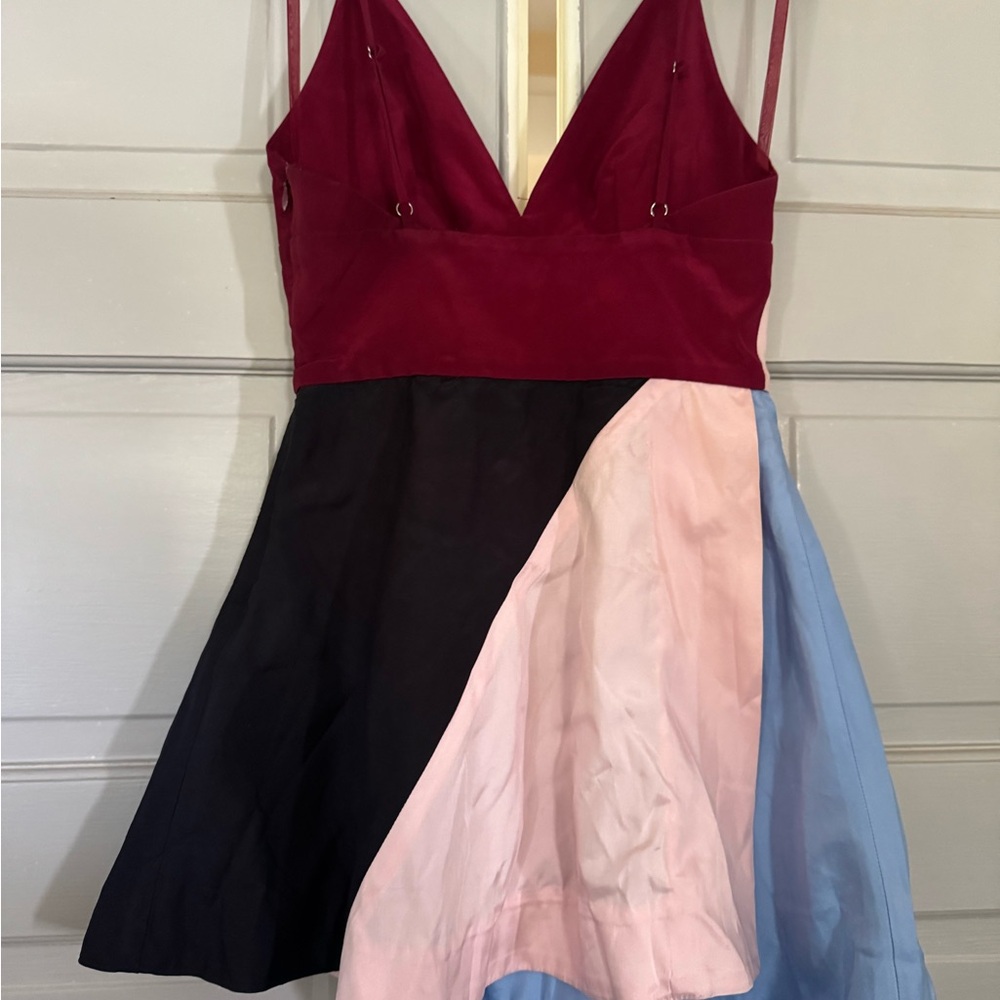 Asilio “Tge Fractured” Burgundy and Pink Colorblock Mini Dress - Picture 2 of 3